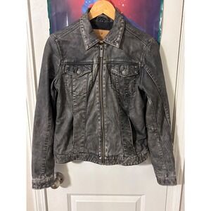 Goosecraft Womens Grey Distressed 100% Leather Zip Up Trucker Jacket Size Medium